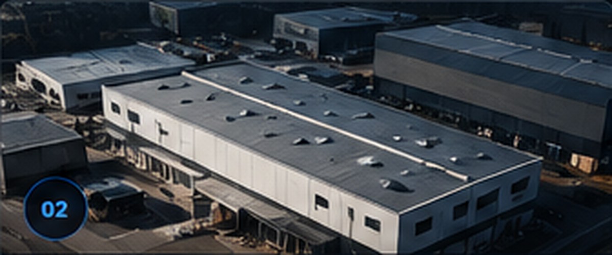 Flygbild av industribyggnad för drönarinspektion